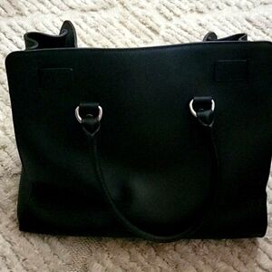 MICHAEL KORS HAMILTON East-West Satchel Black Saffiano Leather